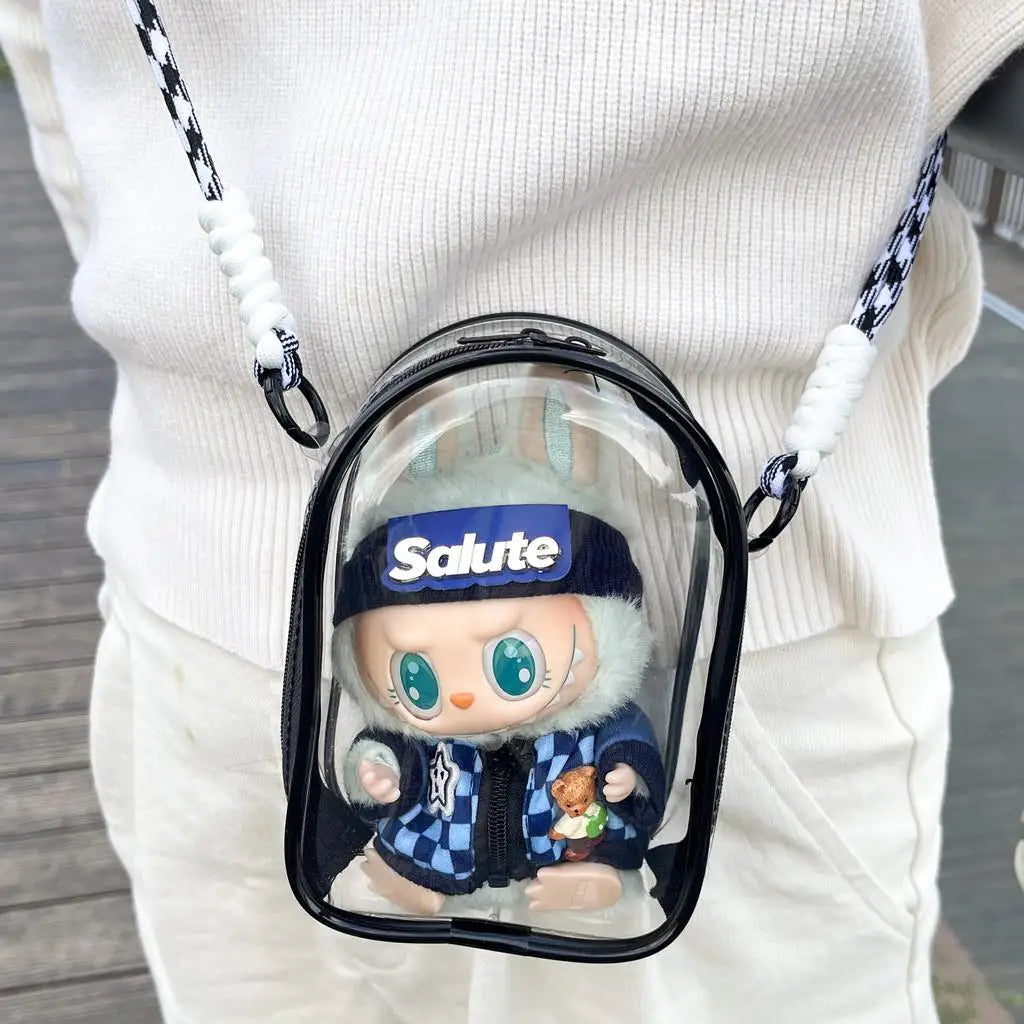 For 15cm Labubu v2 sitting party 15cm cotton doll outfit crossbody pain bag pvc storage bag Dolls Display Bag