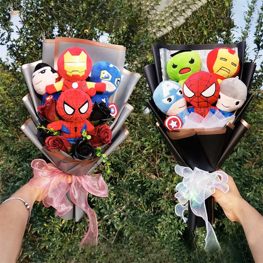 The Avengers Plush bouquets Anime Super Hero Spider-Man Iron Man Superman Captain America Plush Doll Toy Kids Birthday Gifts