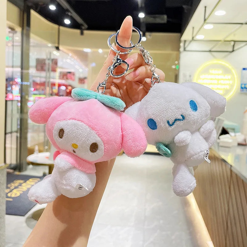 Sanrio Plush Keychain Hello Kitty Melody Cinnamoroll Pompompurin Stuffed Soft Doll Key Ring Plushies Bag Pendant Gift Kids Toys