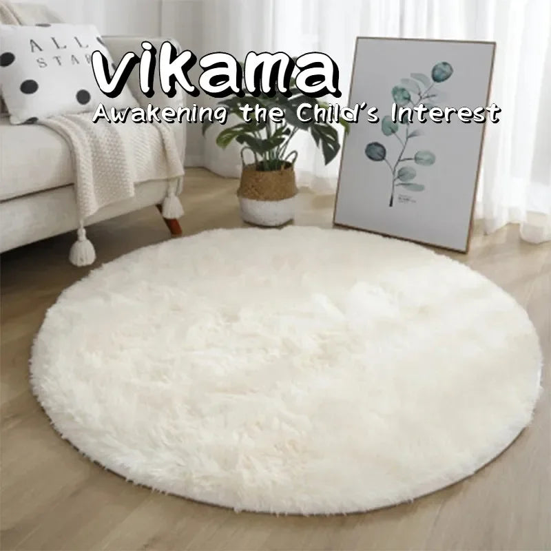 VIKAMA Cute Round Soft Shaggy Dirty Resistant Rug Modern Kids Bedroom Round Rug Plush Baby Room Shaggy Round Carpet