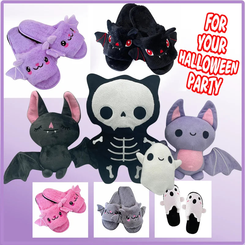 TreasuringU Halloween Kawaii Bat Plush Toys with Slippers Cute Plushie Dolls Cartoon Funny Ghost Toys Kids Birthday Gift