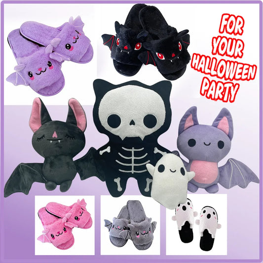 TreasuringU Halloween Kawaii Bat Plush Toys with Slippers Cute Plushie Dolls Cartoon Funny Ghost Toys Kids Birthday Gift