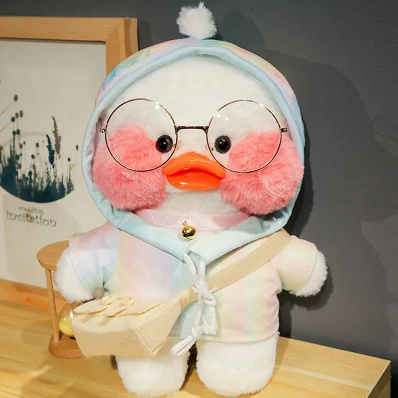 30cm Kawaii Cafe White Duck Stuffed Plush Animals Toy Wear Glasses And Hoodie Soft Doll Girl Birthday Creative Gift For Children