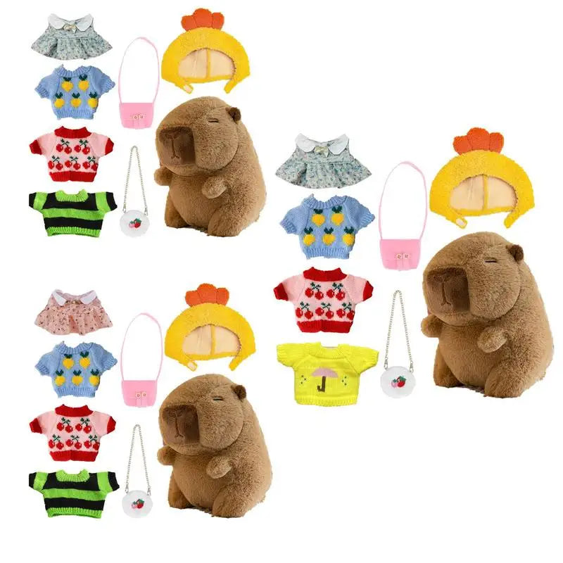 25cm Dress Up Capybara Plush Dolls Stuffed Plush Capybara toys with Clothe and bag hat Accessories Animal Capybara Figure dolls