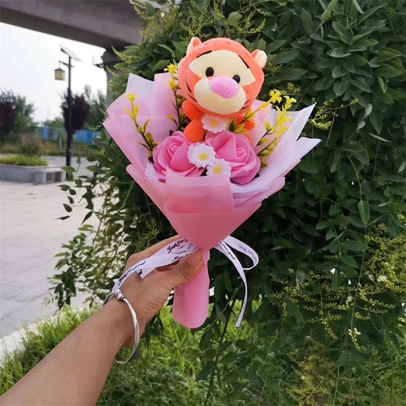 Anime Winnie The Pooh Bear Plush Bouquet Cute Cartoon Tiger PigPlush Dolls Toys Children Birthday Christmas Party Gift