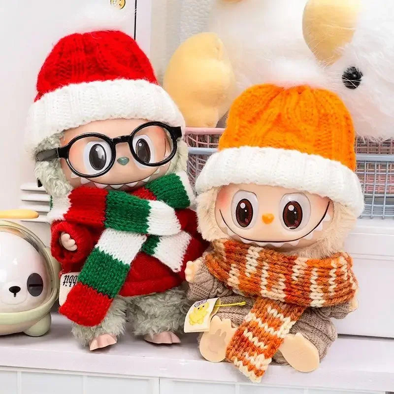 17cm Mini Plush Doll'S Clothes Outfit Accessories For Labubu Idol V1 V2 Christmas party sweater hat scarf set Clothing Gift