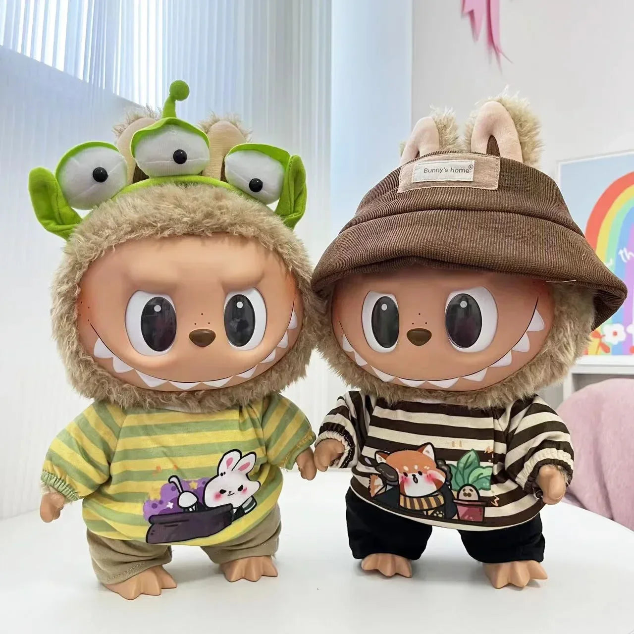 Doll outfit vinyl plush doll clothes for 38cm Korea Kpop Exo Labubu doll clothes striped shirt set