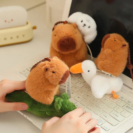 9/12cm Cute Cartoon Capybara Pendant Plush Toy Stay Wire Crocodile Goose Dog Cute Kapila Keychain Doll Desktop Doll Car Pendant