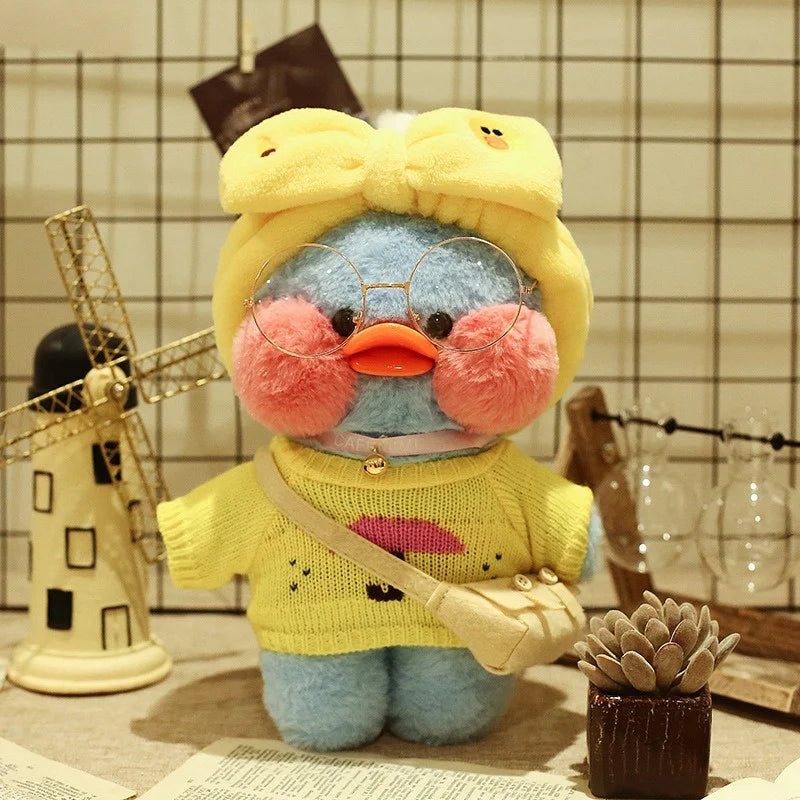 30cm Cute Cafe Blue Duck Stuffed Plush Animals Toy Wear Glasses And Clothes Soft Doll Girl Birthday Creative Gift For Children