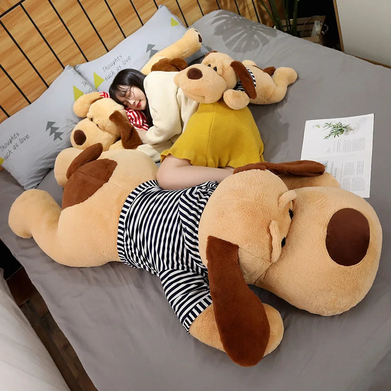 Kawaii Giant Dog Plush Toy Big Sleeping Puppy Stuffed Doll Soft Animal Toy Cartoon Pillow Baby Back Cushion Girls Birthday Gift