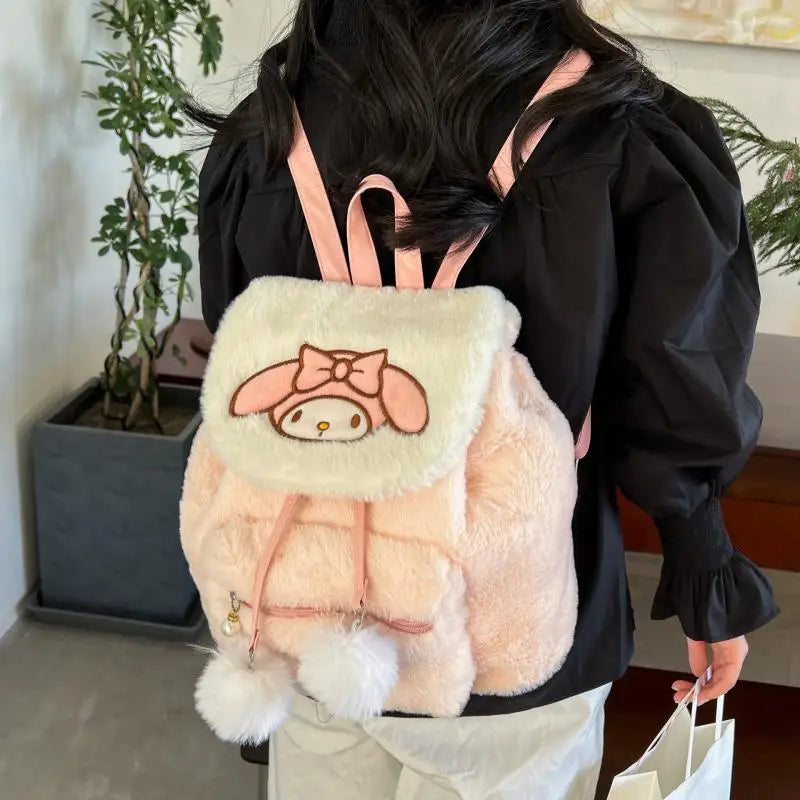 Sanrio Hello Kitty Kuromi Backpack My Melody Plush Flip Women Casual Large Capacity Cute Kawaii Cartoon School Bag Mochila Gift