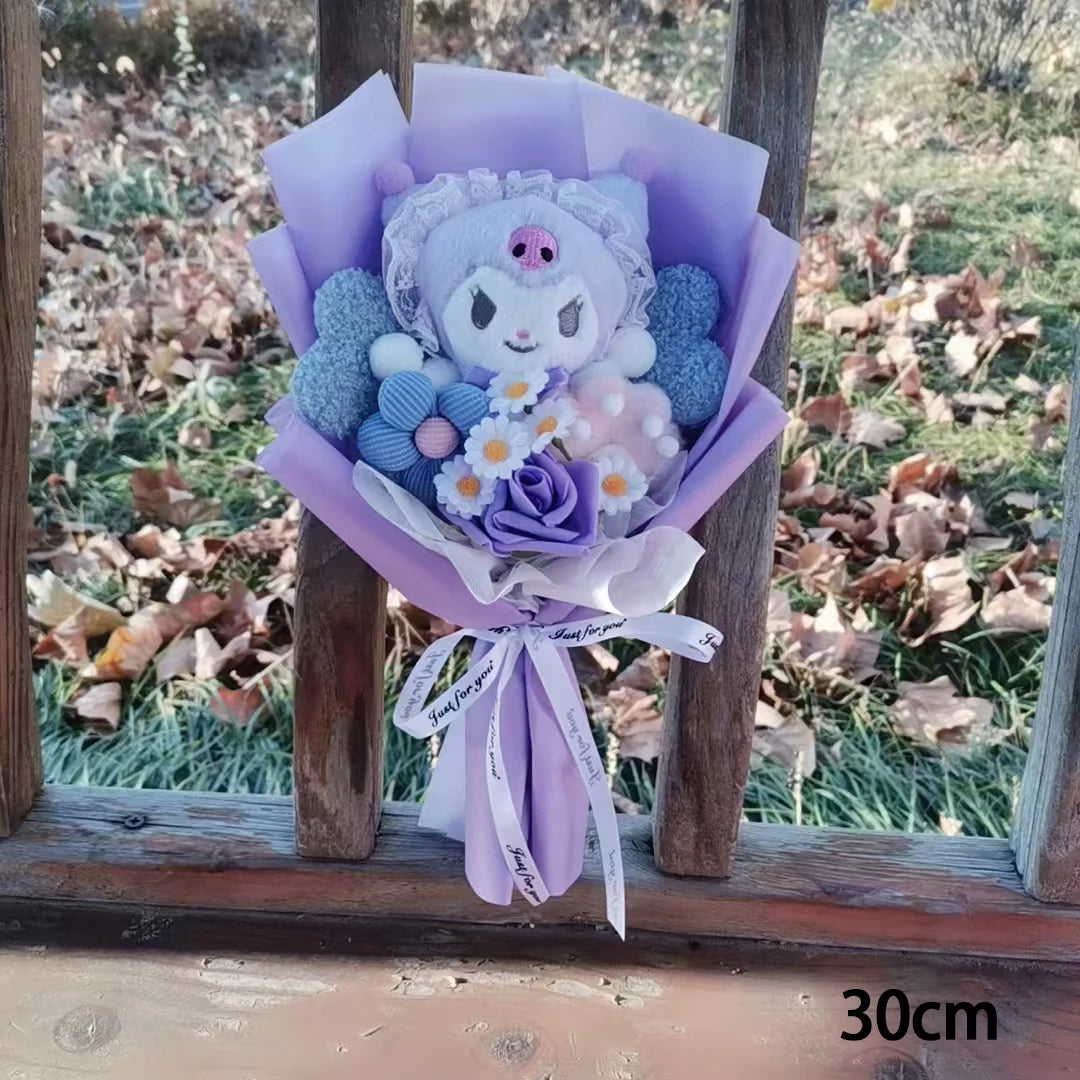 Kuromi Hello Kitty Cinnamoroll Plush Toys Kawaii Creative Handmade Sanrio Bouquet Valentine Christmas Graduation Gifts