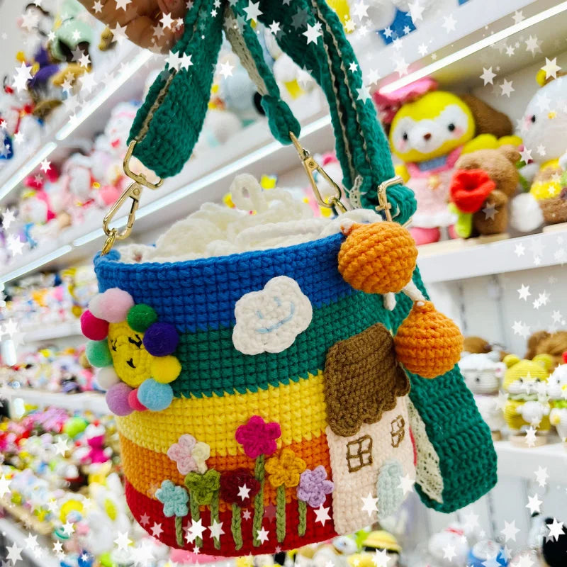 Bucket Bag Knitted Yarn Cute Shoulder Bag Student Backpack Pendant Trendy Fashion Birthday Gift Wholesale Cross Body Bag Cute