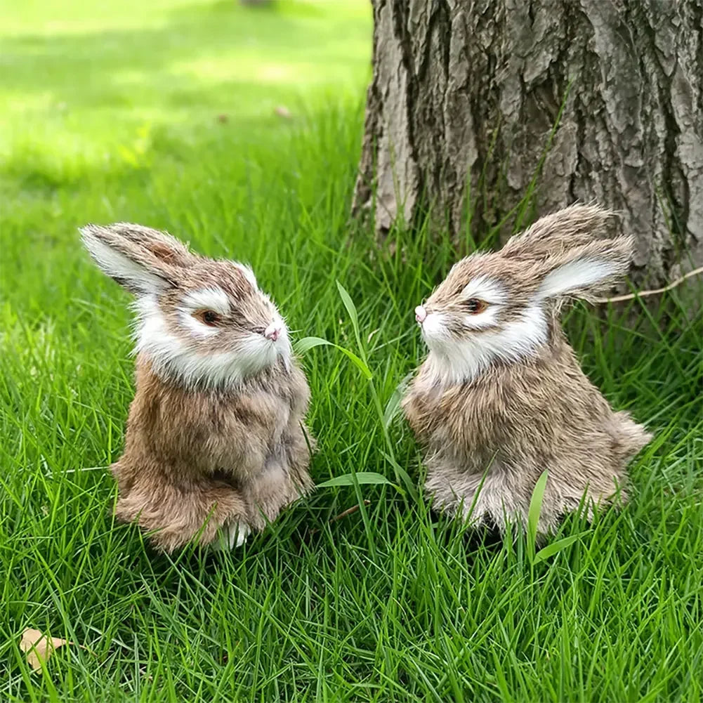 Simulation Rabbit Model Ornament Plush Squatting Animal Easter Bunny Figure Miniatures Birthday Kid Gift Home Decoration Crafts