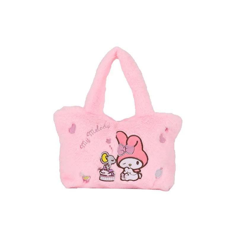 Kawaii Sanrio Hello Kitty Plush Bag Kuromi Melody Cinnamoroll Plushie Handbags Pochacco Cartoon Stuffed Bag for Girls Gifts