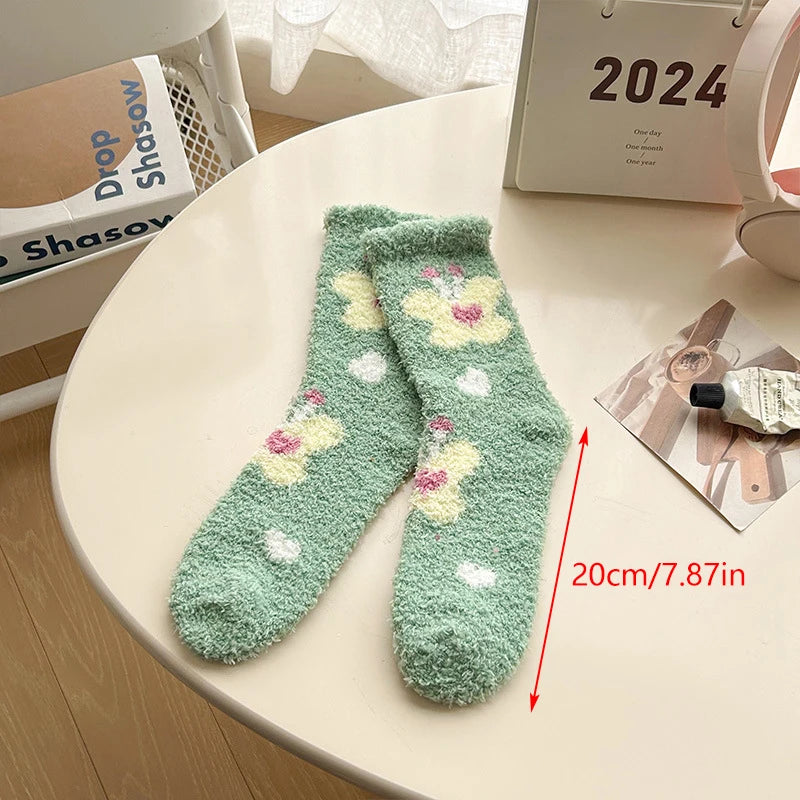 Japanese Kawaii Cute Socks Autumn Winter Thicken Warm Soft Plush Women Socks Coral Fleece Thermal Homewear Floor Sleeping Socks