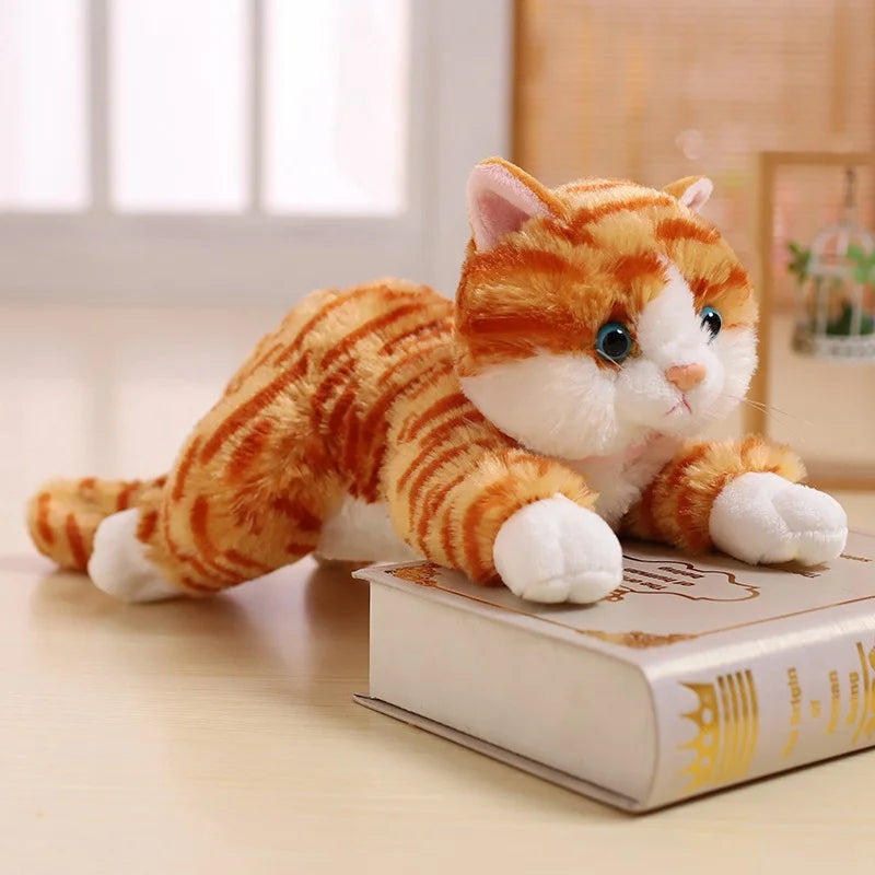 20cm-48cm Fluffy Lifelike Real Prone Striped Cat Plush Doll Stuffed Pure Colors White Kitten Toy Pets Animal Kids Gift