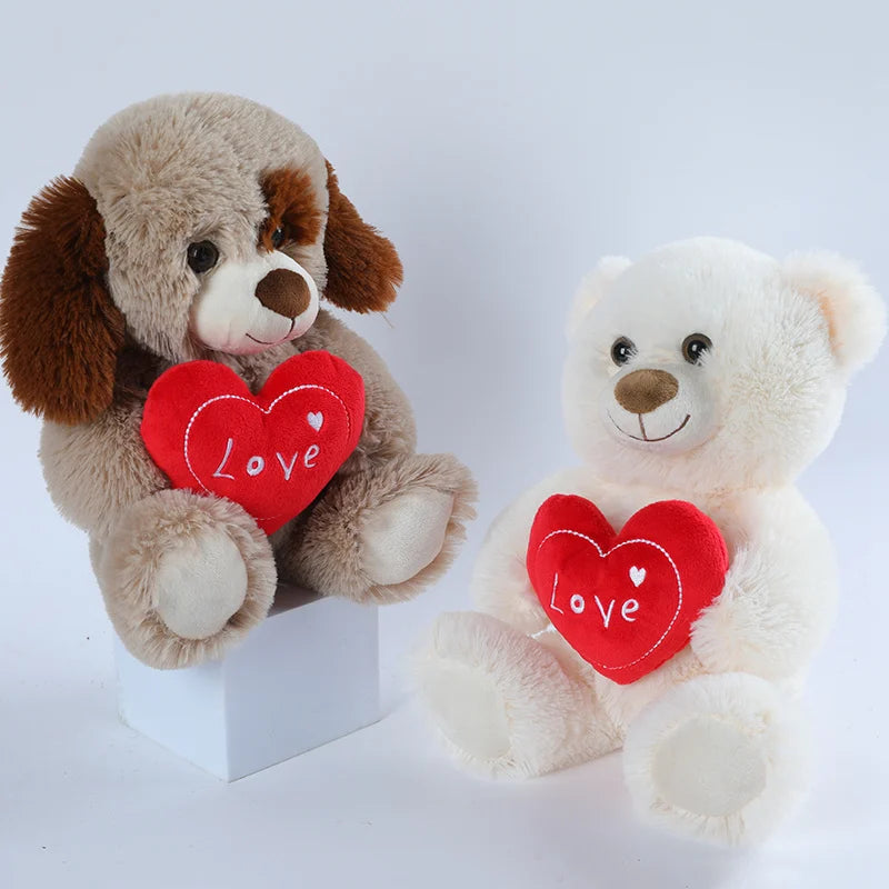 30CM Cute Heart Bear Dog Plush Toys Red Heart Print Love Creative Animal Stuffed Doll For Lovers Valentine's Day Gift