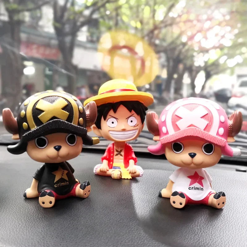 One Piece Luffy Zoro Sanji Bobblehead Toys Anime Figure Q Ver. Chopper PVC Car Decoration Collectible Handmade Model Xmas Gifts