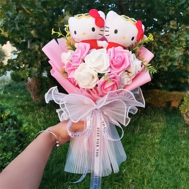 Anime Hello Kitty Sanrio Plush Doll Bouquet  Kawaii Angel KT Cat Plushies Stuffed Toy Christmas Valentine's Day New Year Gift