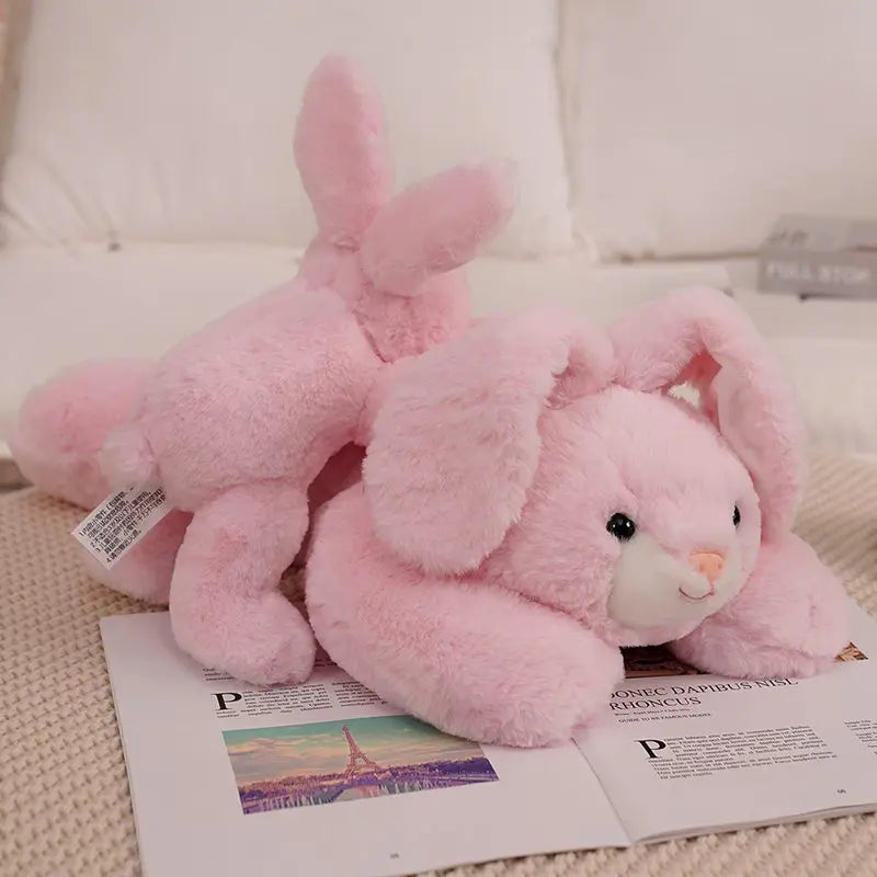 1PC 35-75CM Kawaii Pink Lying Down Rabbit Plush Toys Lovely Fluffy Bunny Plush Pillow Stuffed Soft Toy Nice Birthday Xmas Gift