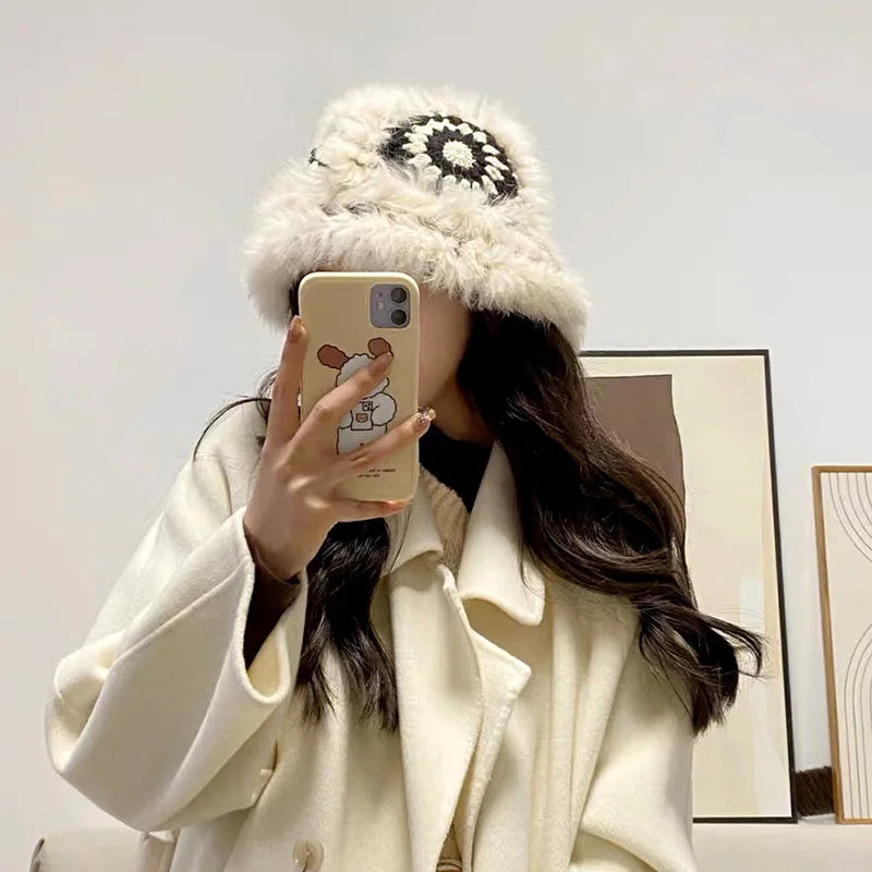 2025  Autumn And Winter China-Chic Rabbit Hair Lion Awakening Womens Cute And Warm Fisherman Hats Versatile And Showcasing Faces