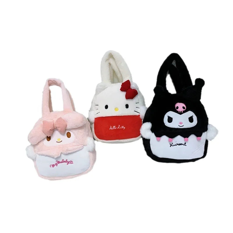 Sanlio Kuromi Japanese Plush Handbag For Student Commuting Large Capacity Cute Girl Feeling Giving Girlfriend Christmas Gifts