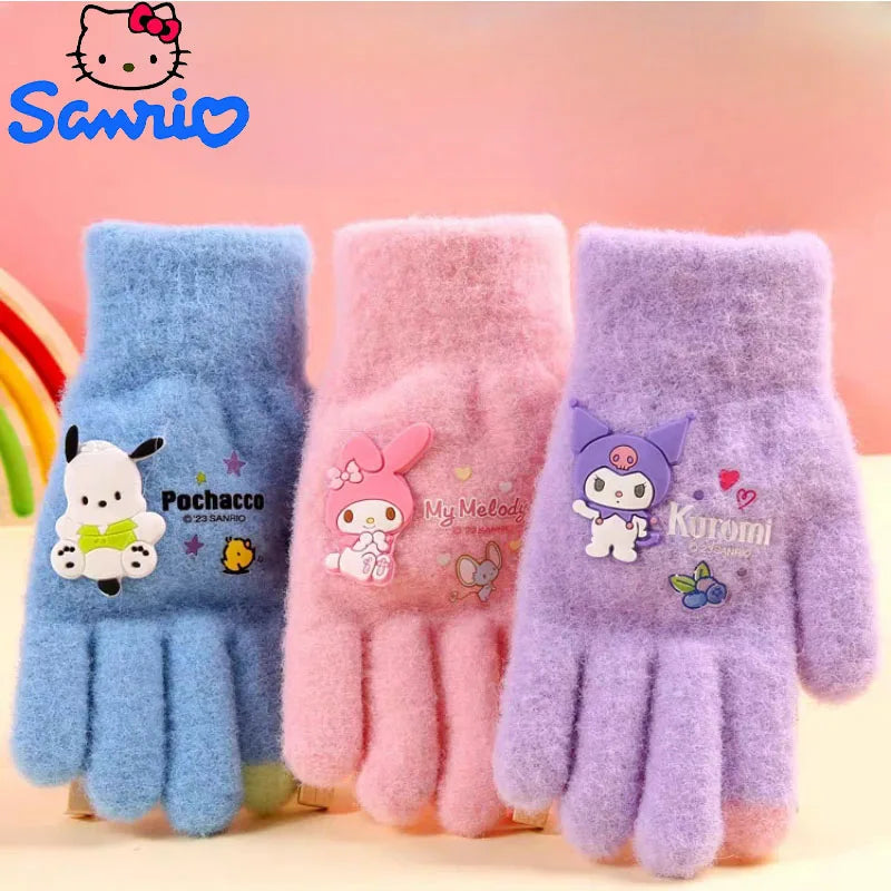 Kawaii Sanrio Kuromi Plush Glove Cartoon Plushies My Melody Winter Finger Gloves Cold-Proof Gloves Touch Warm Girl Kis Warm Gift