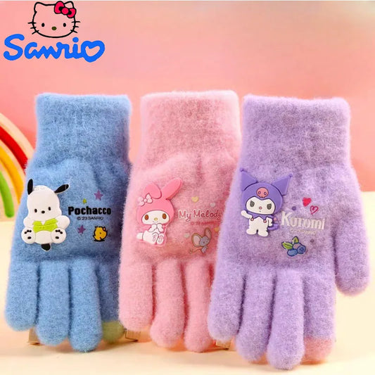 Kawaii Sanrio Kuromi Plush Glove Cartoon Plushies My Melody Winter Finger Gloves Cold-Proof Gloves Touch Warm Girl Kis Warm Gift