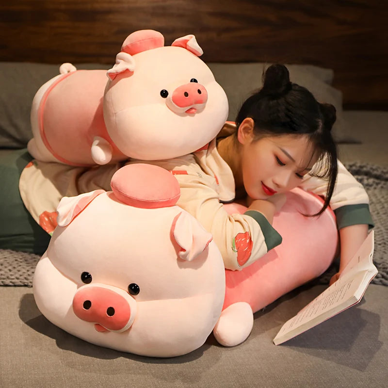 Cute Fat Long Giant Plush lying Pink Pig With Hats Dolls Pillow Girlfriend Sleeping Cushion Nice Birthday Gift For Kids