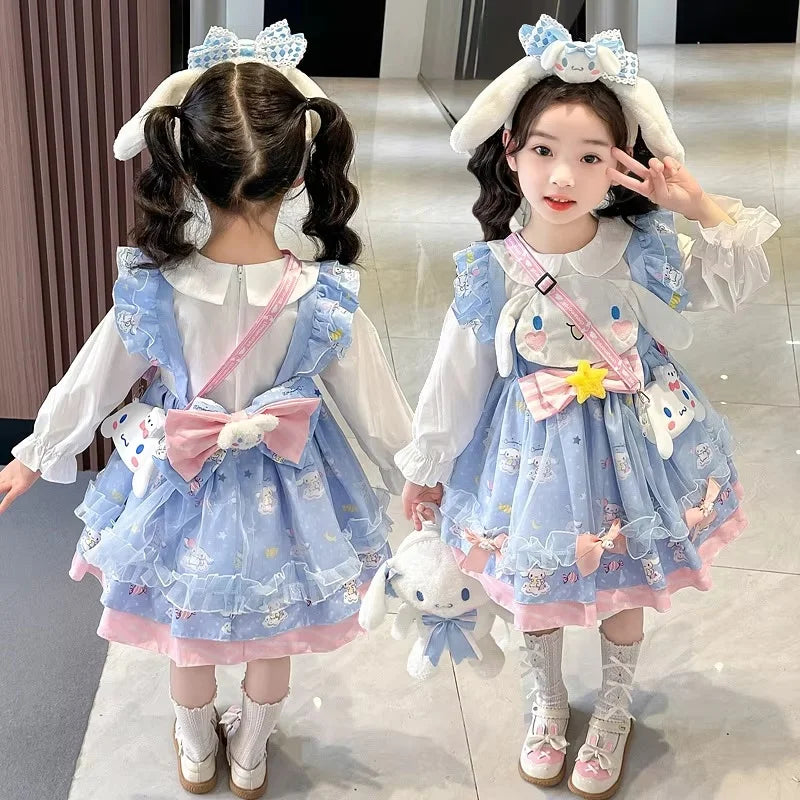 2024 New Hot Sanrio Character Peripheral Melody Cinnamoroll Dress Girl Princess Dress Suit Halloween Dress Kawaii Girl Gift