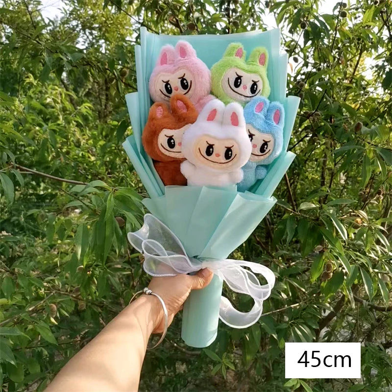 New Labubu The Monsters Box Plush Bouquet  Doll Toy With Sunflower Artificial Flower Bouquet Cartoon Valentine's Day Gifts