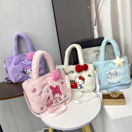 Sanrio Kawaii Plush Bag - Cinnamoroll Crossbody Kuromi Shoulder Y2K Hello Kitty Handbag