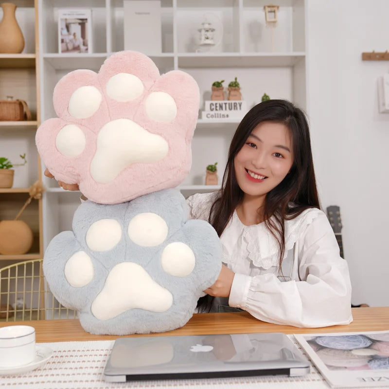 40cm Bear&Cat Paw Pillow With Two Holes Flannel Blanket Colorful Stuffed Fluffy Animal Handwarmer Pillow For Winter Warm