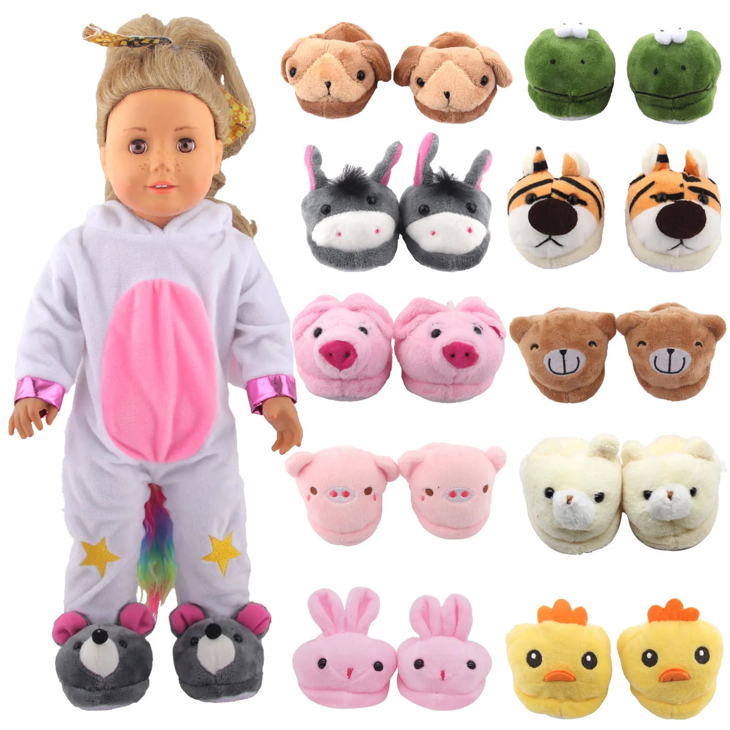 7cm Plush Doll Shoes Cute Bear,Tiger,Frog,Animal Slippers For American 18 Inch,OG&43cm Baby New Born Girl Doll Accessories Toy