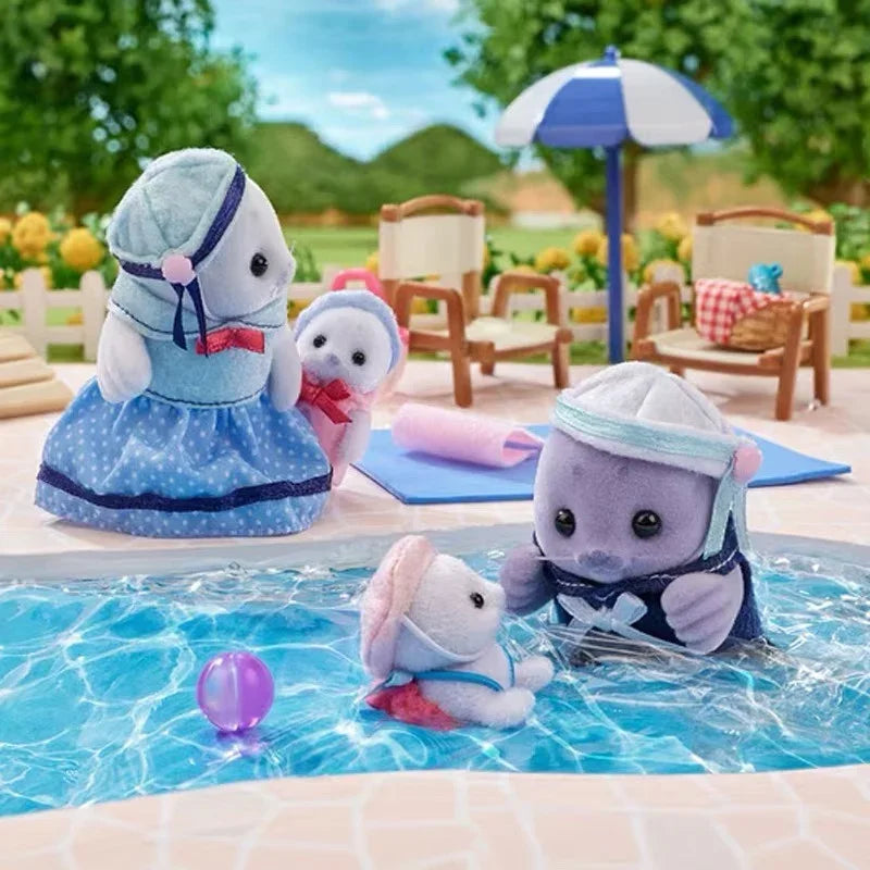 2024 Hot Sylvanian Doll Families The Seal Family Anime Girl Figure Pvc Statue Cute Model Collection Ornaments Doll Gifts Toys