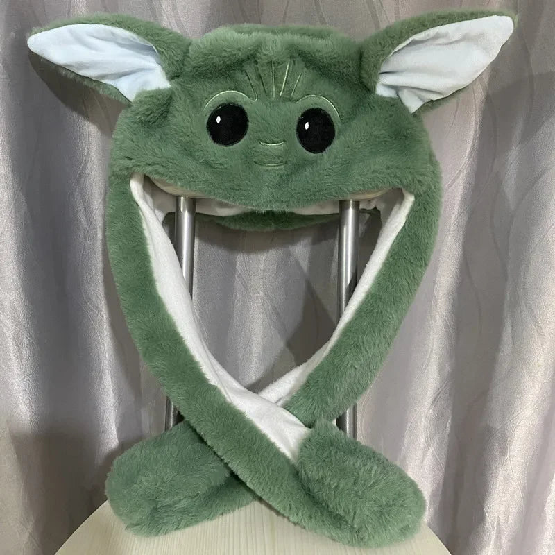 Disney Yoda Plush Ear Moving Jumping Rabbit Hat  Winter Funny Kawaii Ears Moving Bunny Hat Cosplay Birthday Party Cap Gifts