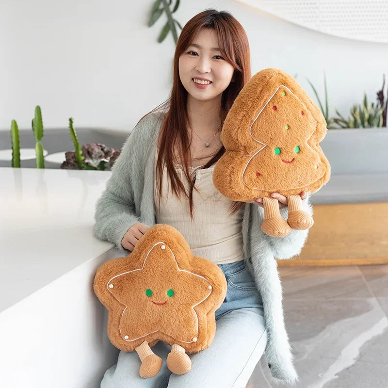 Creative Cookie Pillows Star / Tree Shaped Biscuits Stuffed Plush Toys Realistic Food Snack Seat Cushion Plushie Props Gifts