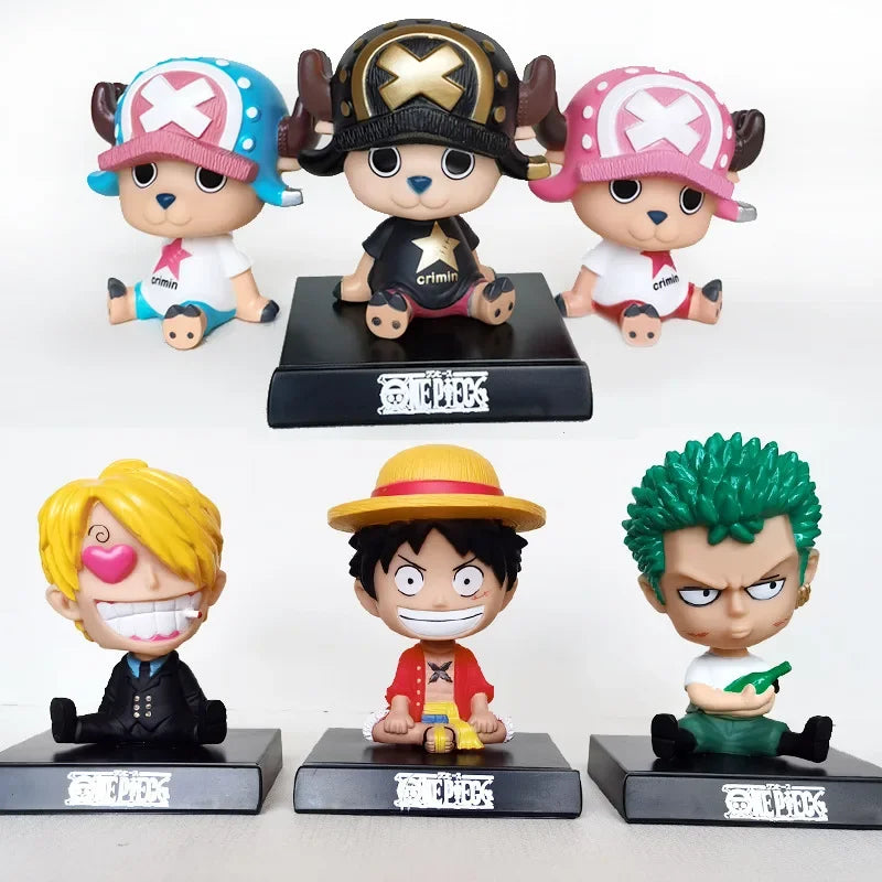 One Piece Luffy Zoro Sanji Bobblehead Toys Anime Figure Q Ver. Chopper PVC Car Decoration Collectible Handmade Model Xmas Gifts