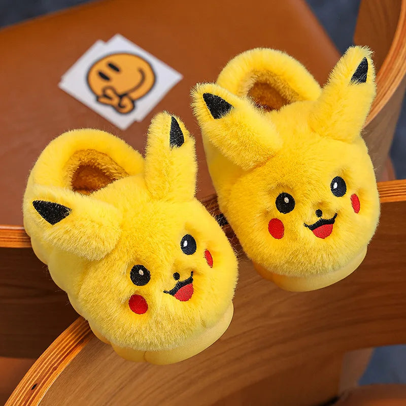 Cute Pikachu Autumn/Winter Cotton Slippers Cover Heel Cute Cartoon Flat Plush Slippers Autumn Anime Peripheral Christmas Gift