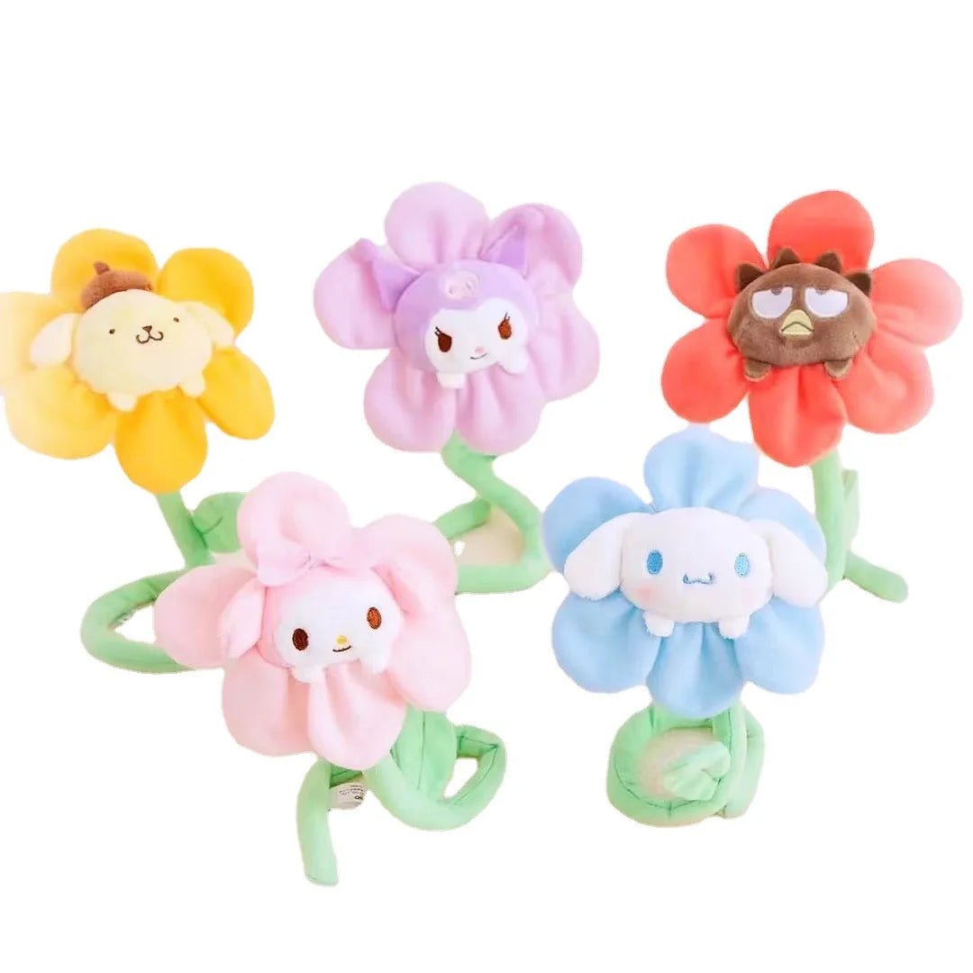 Kawai Anime Sanrios Melody Cinnamoroll Kuromi Sun Flower Bouquet Plush - Plushy Mart