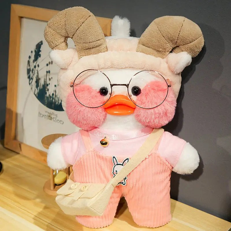 30cm Kawaii Cafe White Duck Stuffed Plush Animals Toy Wear Glasses And Hoodie Soft Doll Girl Birthday Creative Gift For Children