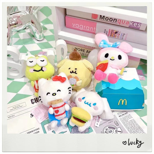 Sanrio 12Cm Keychain Hello Kitty Cinnamoroll  Kuromi Food Plush Doll Kawaii Melody Fries Anime Cartoon Plushie Toy Gifts