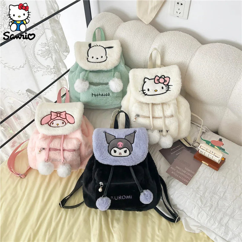 Anime Sanrio Hairy Backpack Kuromi School Bag Hello Kitty Plush Bag My Melody Student Bag Girls Handbag Kids Toys Birthday Gifts