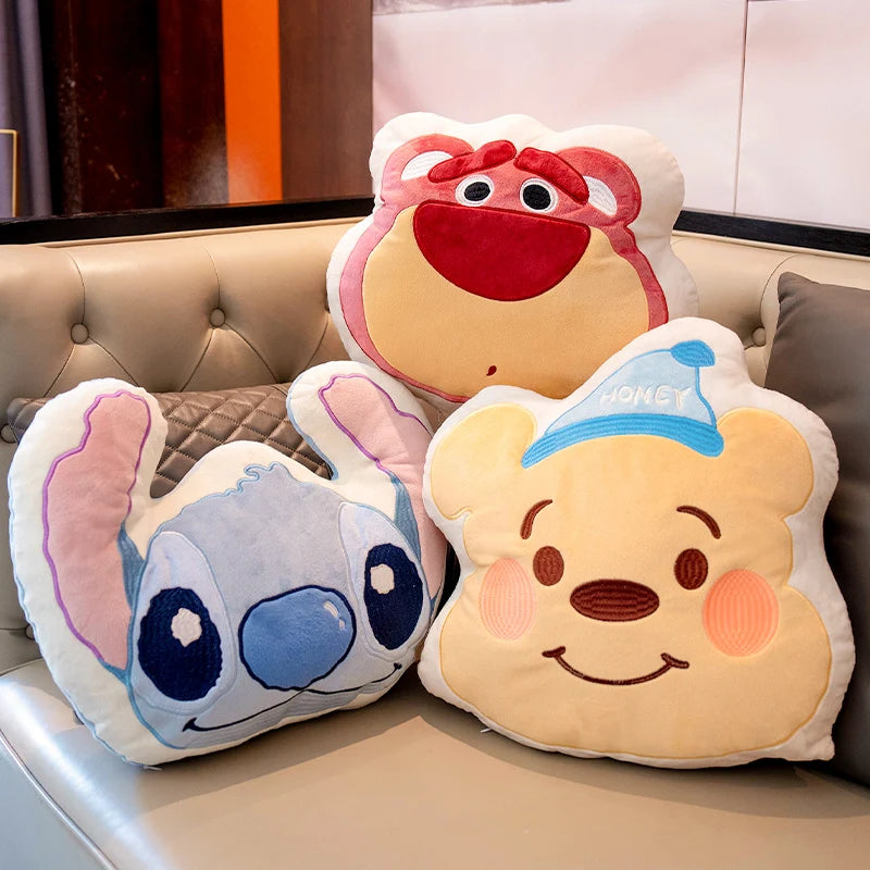 Cute Anime Throw Pillow Stuffed Stitch Pooh Bear Lotso Plush Toy Lovely Back Cushion For Sofa Bed Home Decor Xmas Gifts Girl