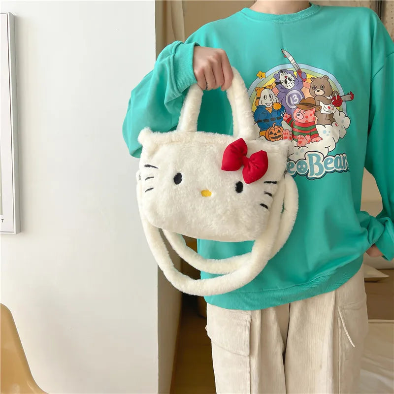 Kawaii Sanrio Hello Kitty Plushie Bag Cinnamoroll Kuromi Shoulder Bag Cute Melody Stuffed Storage Handbag Birthday Gift for Girl