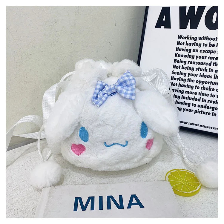 Sanrio Plush Shoulder Bag Cartoon Anime Kuromi Portable Drawstring Bag Cinnamoroll Plushies Toy My Melody Diagonal Package Gift