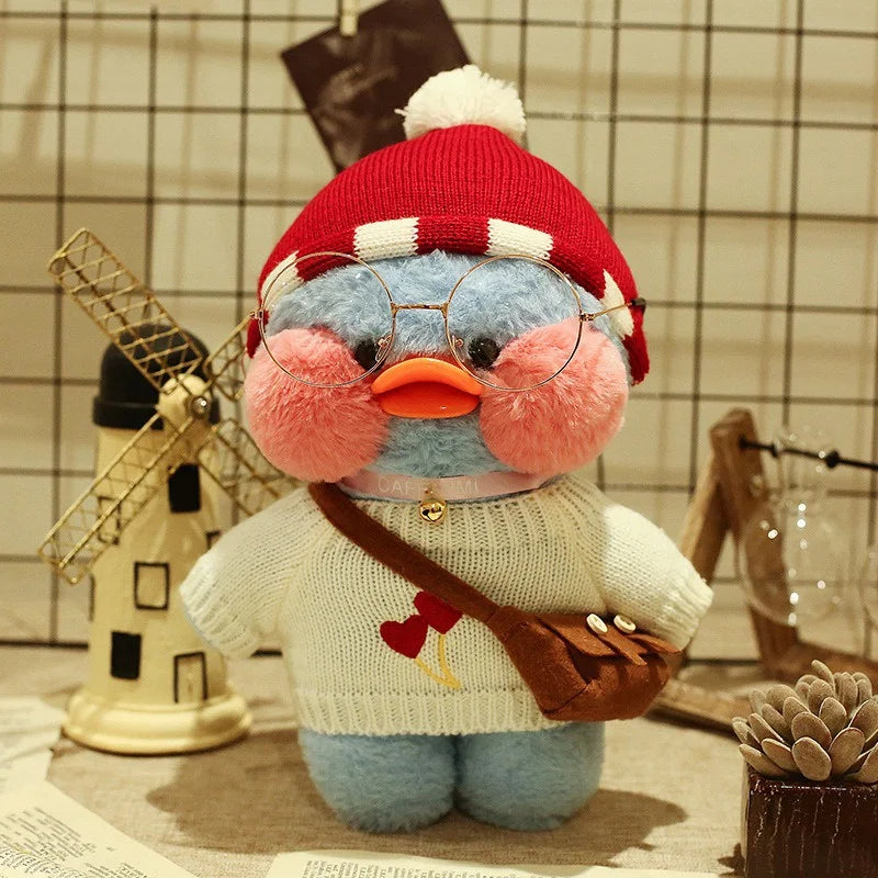 30cm Cute Cafe Blue Duck Stuffed Plush Animals Toy Wear Glasses And Clothes Soft Doll Girl Birthday Creative Gift For Children