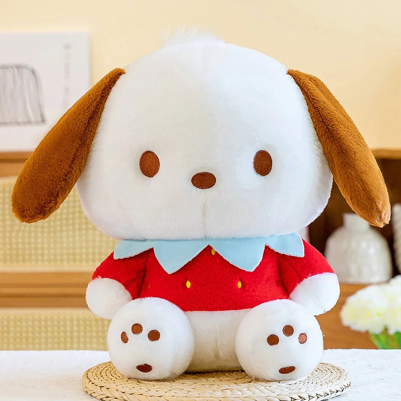 Kawaii Sanrio Strawberry Pochacco Plush Toy Decoration Room Sleeping Plush Cartoon Stuffed Doll Pillow Girl Birthday Gift