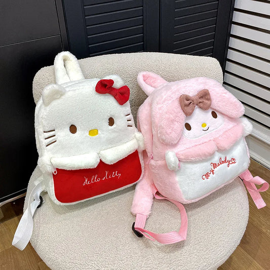 Kawaii Sanrio Hello Kitty Backpack My Melody Kuromi Plush Schoolbag Cartoon Large Capacity Yk2 Fashion Women's Bag Birthday Gift